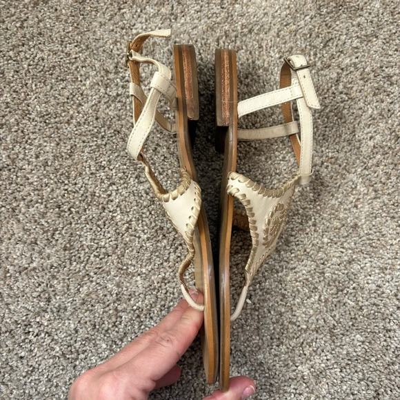 Jack Rogers Maci Sandals Cream Gold Size 8.5 Strapback Flip Flop - Picture 5 of 7